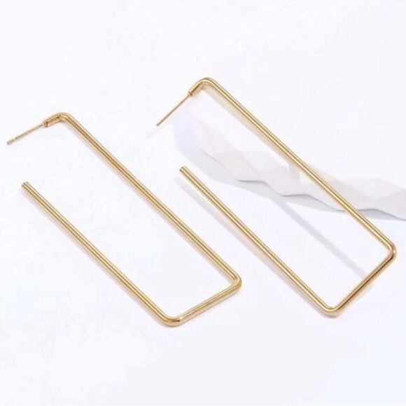 Y2K Gold Filled Geometric Huggie Hoop Minimalist Boujee Earrings - Picture 2 of 8